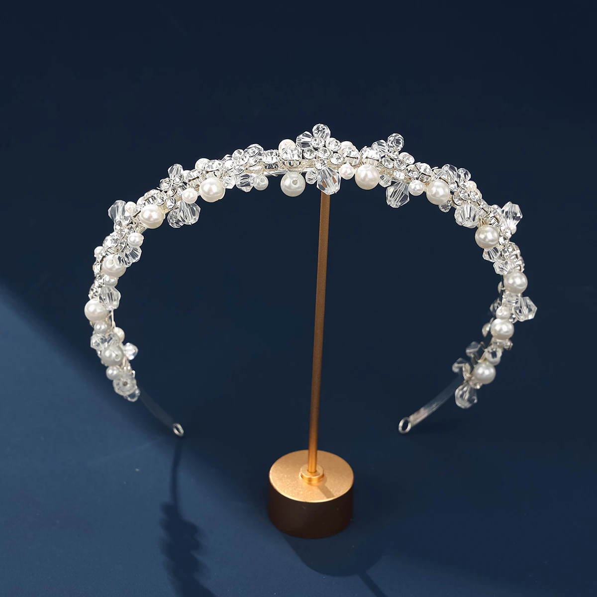 Fashion Wedding Hair Ornament Crystal Handmade Women's Headwear Prom Hair Belt Silver Pearl Bridal Crown