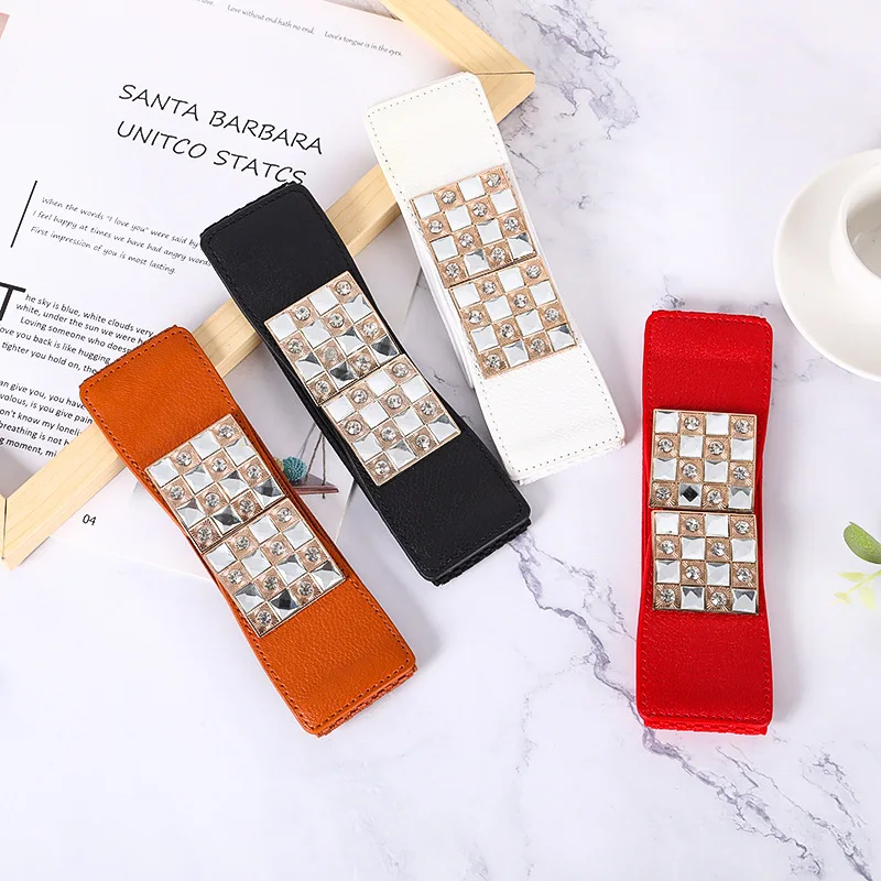 

Women's Black Dress Decorative Elastic Girdle Casual Korean Style Rhinestone Inlaid Belt