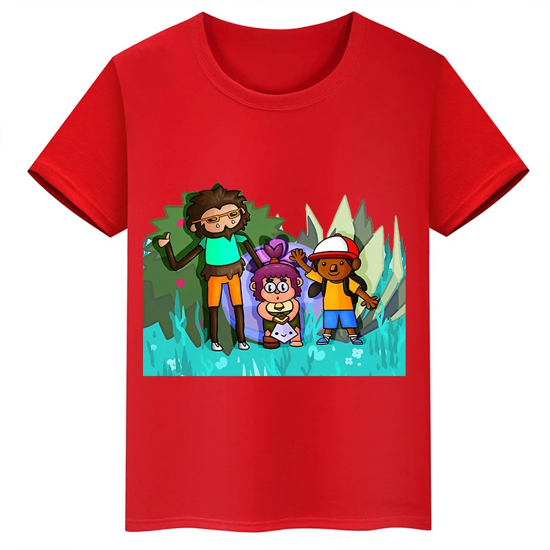 thumbnail image 1 of Camiseta de algodón roja de manga corta de verano para niños y niñas con estampado de cabeza grande de Sasquatch furtivo, 1 of 5