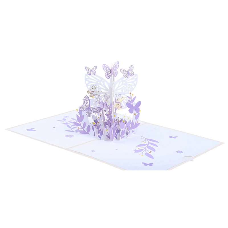 4X 보라색 나비 생일 팝업 카드, 나비 꽃 바구니 여성을위한 3D 인사말 카드 소녀 딸, 어머니의 날