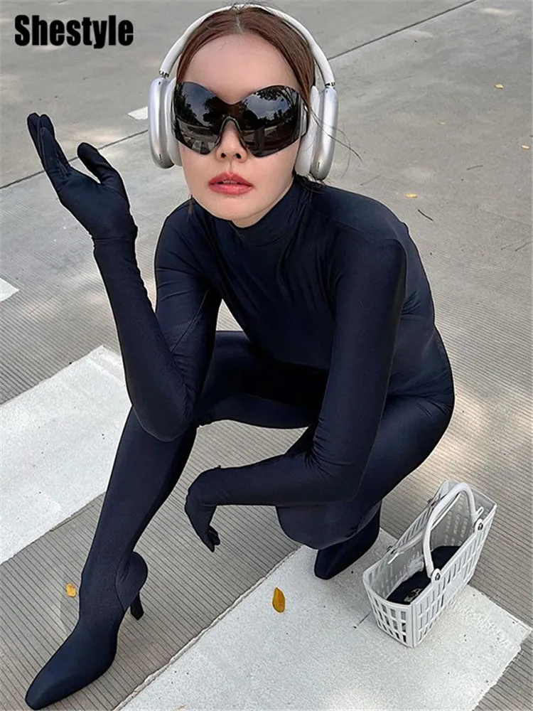 Shestyle Women Jumpsuit with Stocking Gloves Streetwear Winter Fall