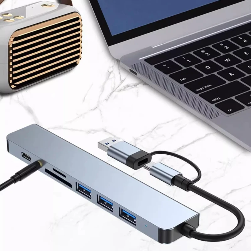 8-in-2 USB Hubs Docking Stations SD/TF Card Reader Type C to USB OTG Adapter For Tablet Mobile Phone Computer