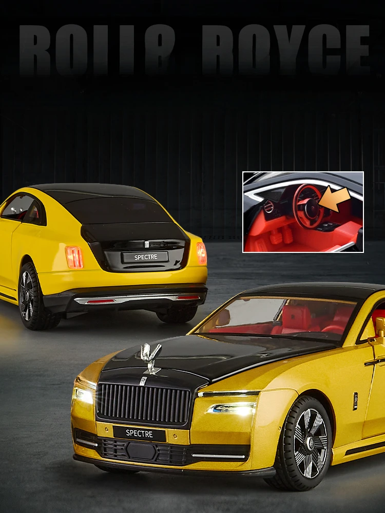 Simulation 1/24 Scale Rolls Royce Spectre Alloy Car Model Sound 