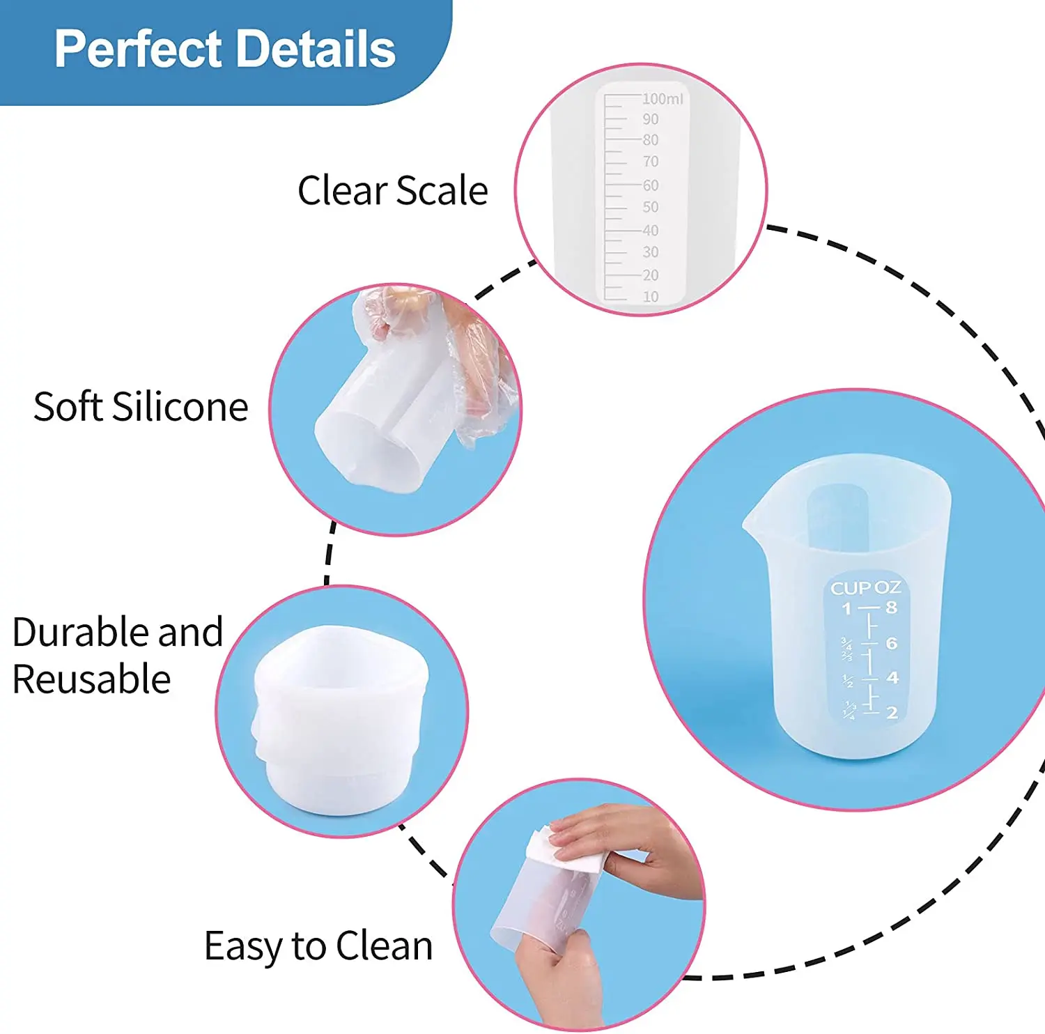 Silicone Measuring Cups for Epoxy Resin, 250&100Ml Silicone Cups, Silicone  Color Cup,for Epoxy Resin Mixing,Easy Clean