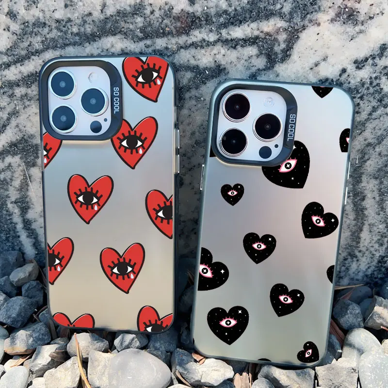 Mode Glück Liebe Herz bösen Blick drucken Telefon Fall für iPhone 11 12 13 14 15 Pro Max 13 Mini 15 14 plus Luxus Laser Cover Funda