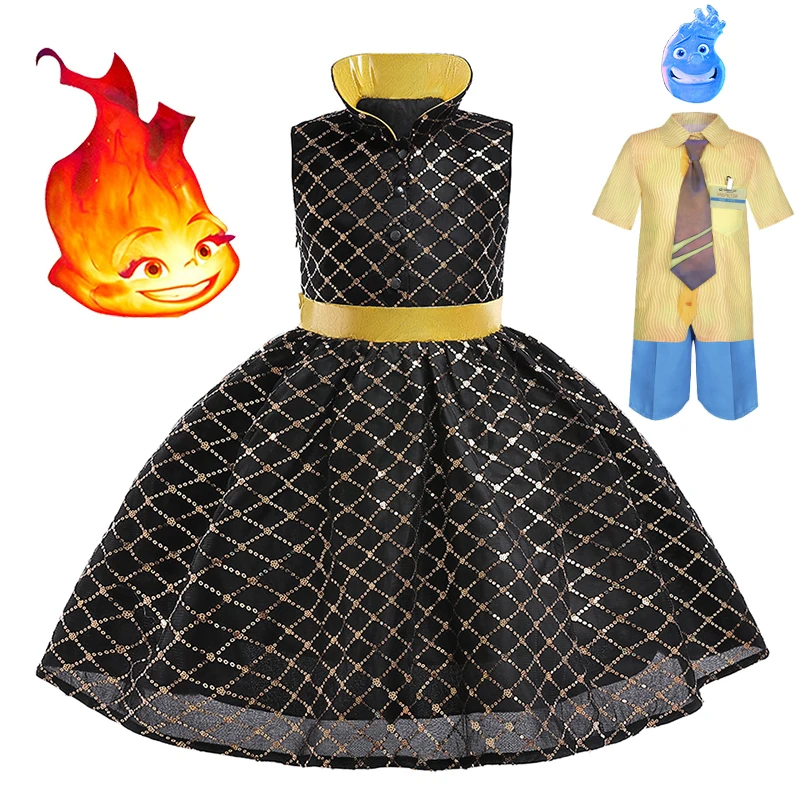 2024 Halloween Cosplay Kids Elementale Ember Wade Costume Carnival Role Play Ragazzi Ragazze Masquerade Stage Performance Ember Dress