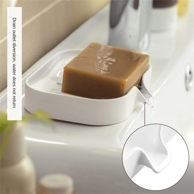 Wall Mounted Stand Soap Dish with Drainer Mouth Plastic Tray for