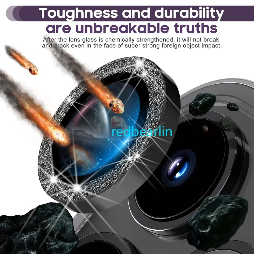 100pcs Luxury Glitter Diamond Camera Lens Protector For iPhone 15 11 12 13 14 Pro Max Back Camera Glass Protector Sticker Cap