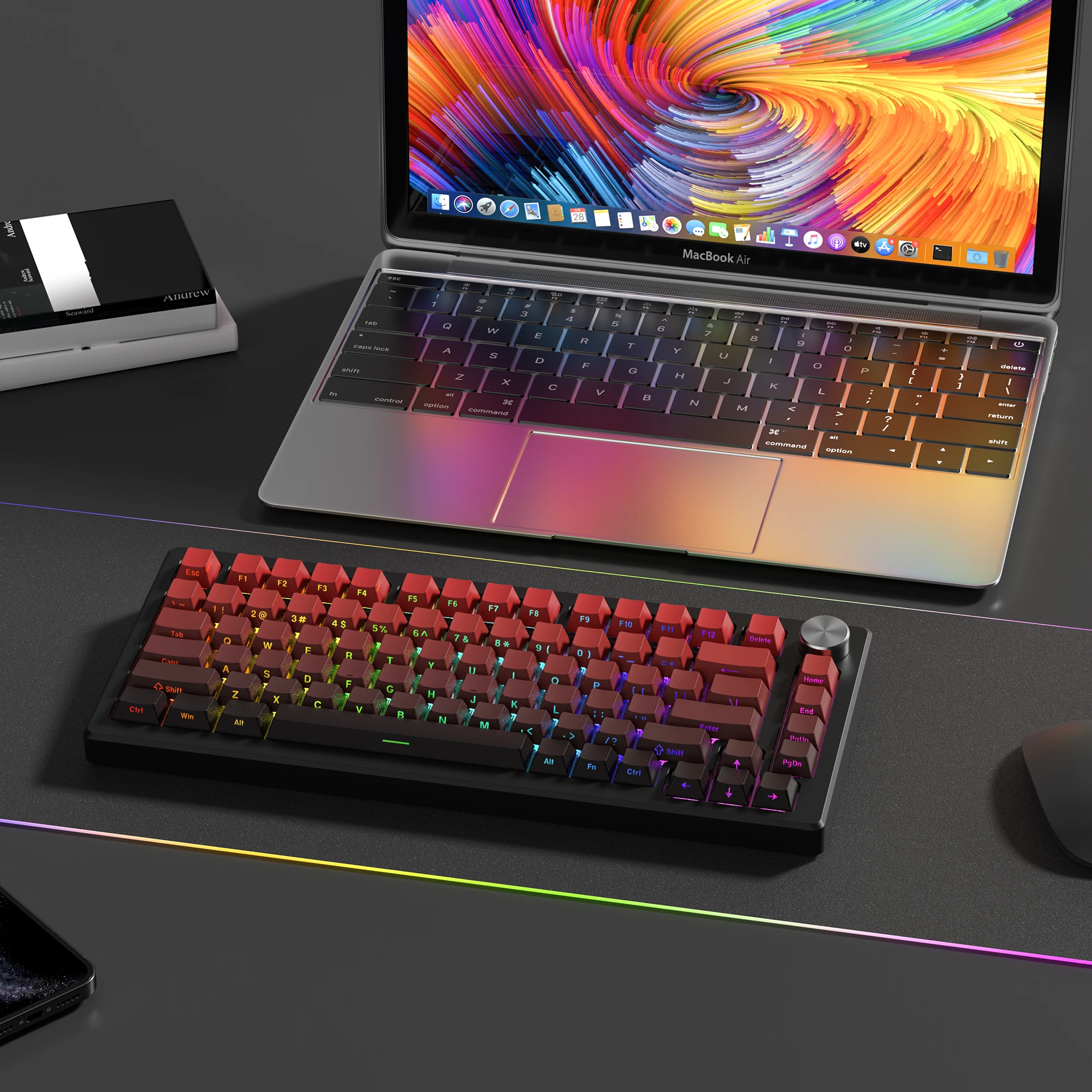 Side Imprimir Gradiente Vermelho Cereja Perfil Pbt Keycaps Tiro Duplo Brilho Através de Backlit Tecla Caps para Teclado Mecânico mx 136 Teclas - Imagem 3