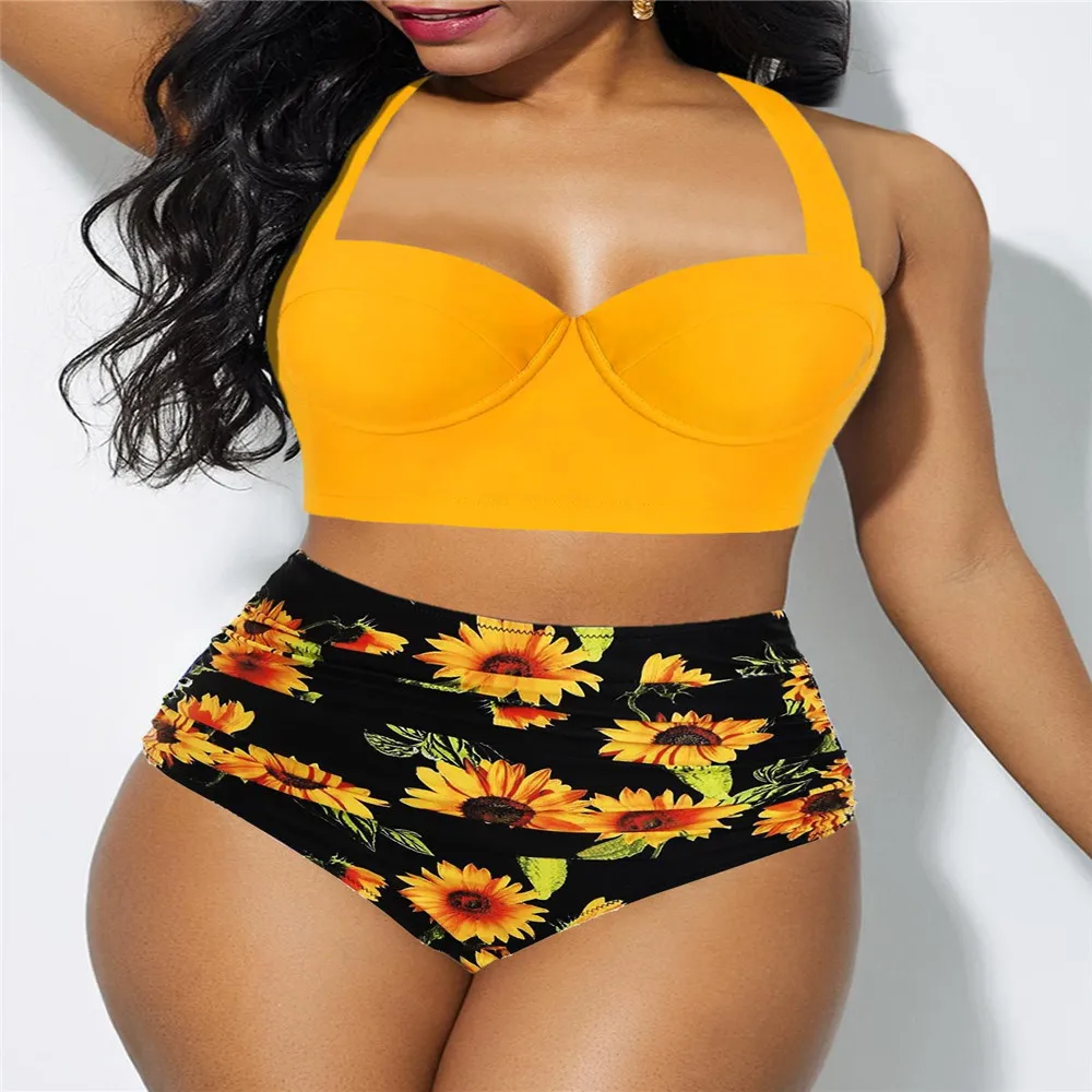 

Bikini 2023 Sexy More Size S-5XL High Waist Swimwear Women Swimsuit Bikinis Set Bathing Suit Bikini Female Brasileno Push Up