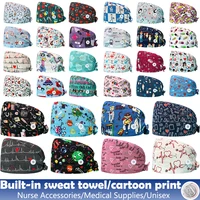 New Cute Cartoon Printed Nurse Surgical Hat Ladies Pet Hospital Surgeon Dentist Beauty Salon Chef Working Breathable Scrub Cap 1
