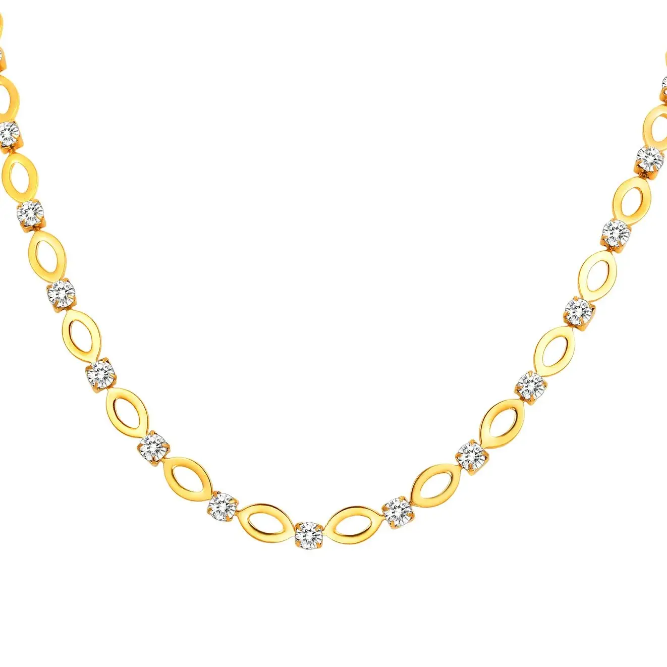 Weiße Zirkon hohle ovale handgefertigte Kette Halskette, goldfarbene Damen-Edelstahl-Halsketten, exquisite Schmuckgeschenke