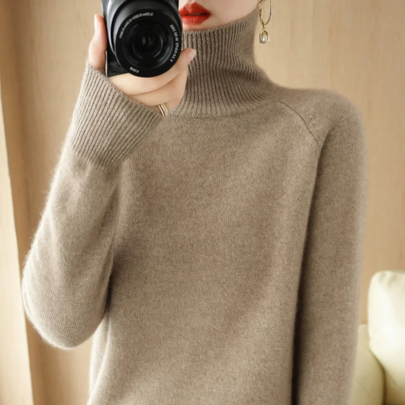 Turtleneck Pullover Women's Fall/Winter Basic Thickened Pullover New Loose Knit Blouse for 2023