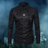 Gothic Studded Men Long Sleeve Shirt Halloween Medieval Belt Black Shirt Classic Vintage Party Performance Men'S Clothing 1