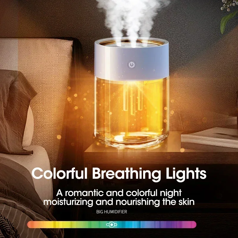 Home Humidifier with 3 Nozzles Large Capacity 2L Atomizer USB Charging Aromatherapy Diffuser Bedroom and Office Air Purification