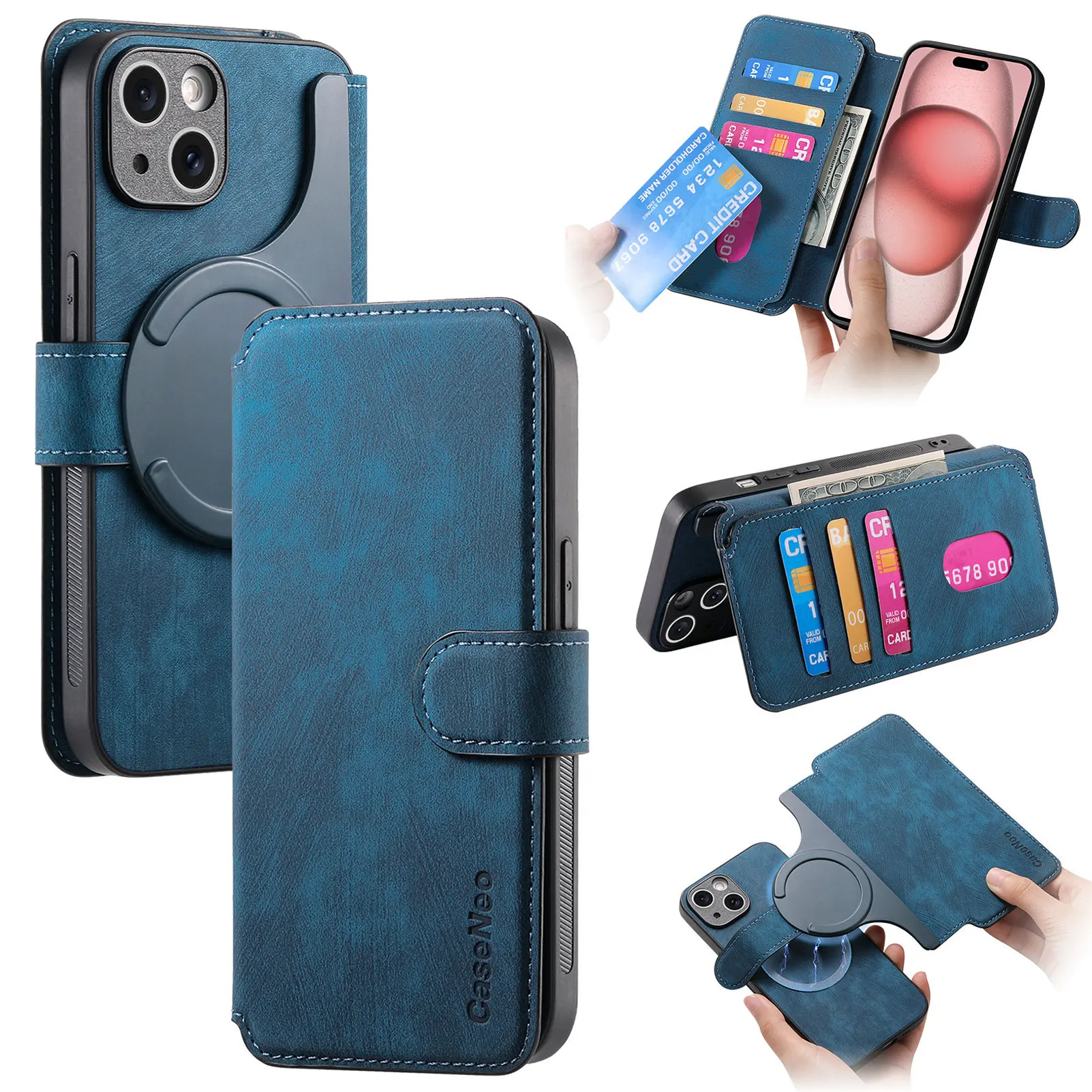 RFID Blocking Leather Case with MagSafe Wallet and Wireless Charging Compatibility