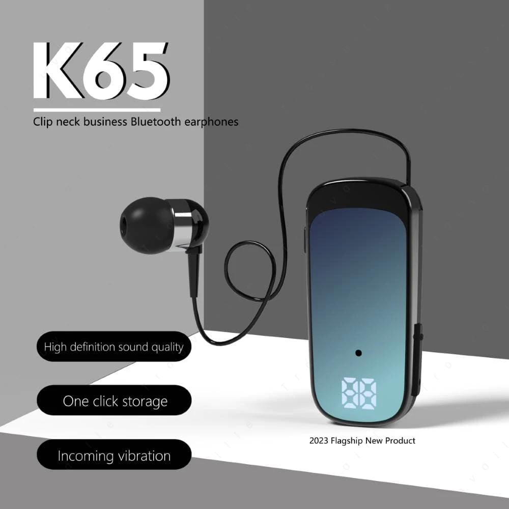 K65 Fashion Bluetooth Headset Business Retractable Lavalier Type Earphone Single Ear Hands Free with Wire Super Long Standby 3