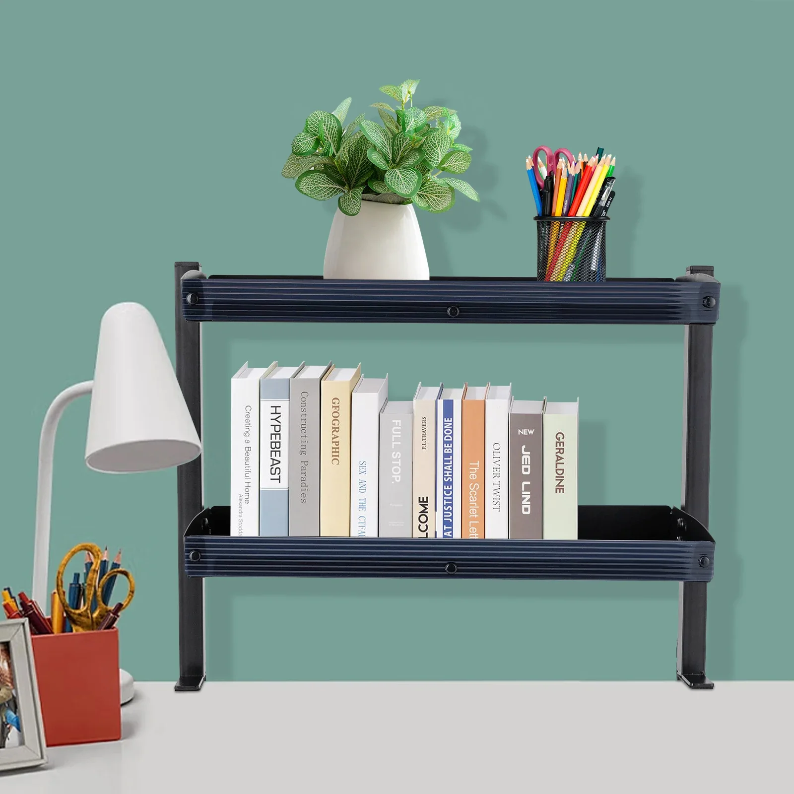 2-stufiges Klemmregal für Schreibtisch, Schreibtisch-Organizer mit Klemmvorrichtung, Schreibtischregal zum Anklemmen – Detail 2