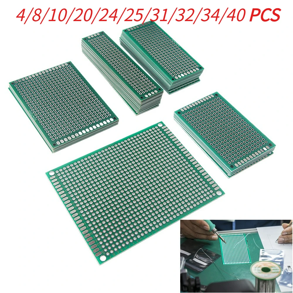 4-40pcs PCB Boards Prototype Set 2x8/3x7/4x6/5x7/7x9cm Double Sided Circuit For DIY Soldering Project