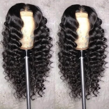 42 Inch 250 Density Deep Wave Human Hair Wigs Curly Brazilian Lace Front Wigs Pre Plucked Natural Black 13X6 Hd Lace Frontal Wig 1