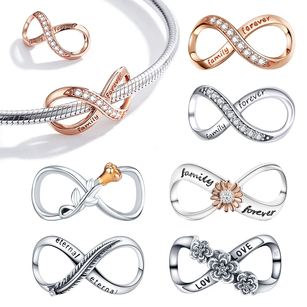 

New 925 Silver Infinity Eternal Symbol Charm Bow Tie Beads Fit Pandora 925 Original Bracelets Fashion DIY Woman Jewelry