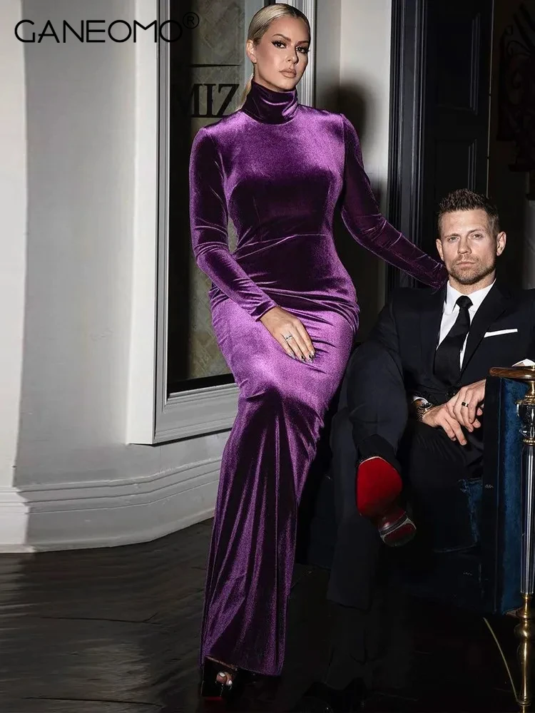 

Women 2023 Autumn Winter New Long Sleeve Party Club Evening Maxi Dresses Streetwear Bodycon Velvet Long Dress Wholesale Items