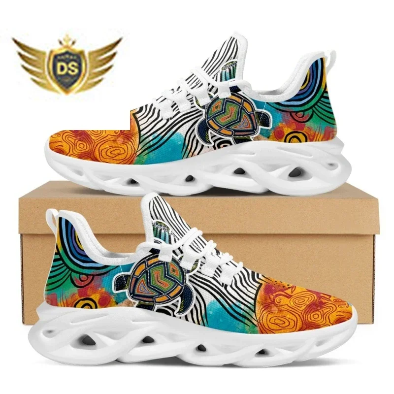 Australia Aboriginal Turtle Indigenous Art Design Platform Sneakers For Women Breathable Lace Up Mesh Swing Shoes