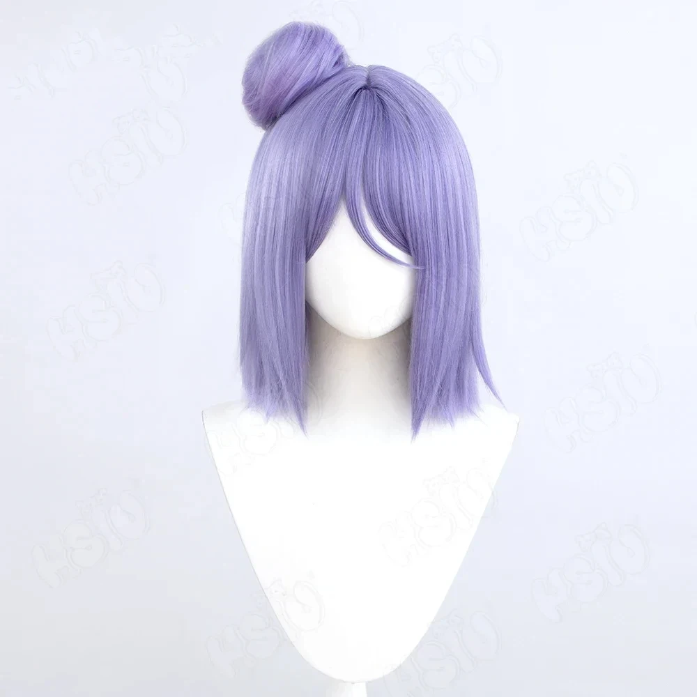 Parrucca cosplay Konan HSIU, capelli sintetici corti viola da 40 cm, resistenti al calore + cappuccio per parrucca - immagine 3