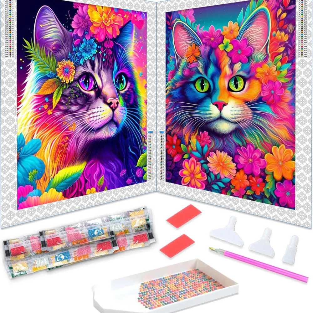 EXA Colorful Cat Diamond Painting 5D Full Round Diamond Mosaic Kit Cro –  EXact Zibi