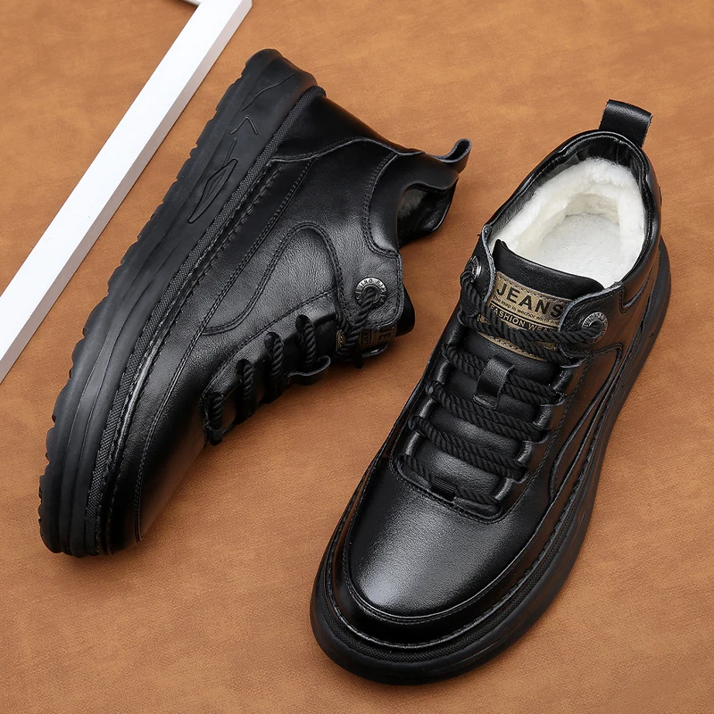 

Men's Genuine Leather Shoes Casual Shoes Ankle Boots Winter Warm Designer Fashion Loafers Lace Up Shoes Men Sneakers Non-slip
