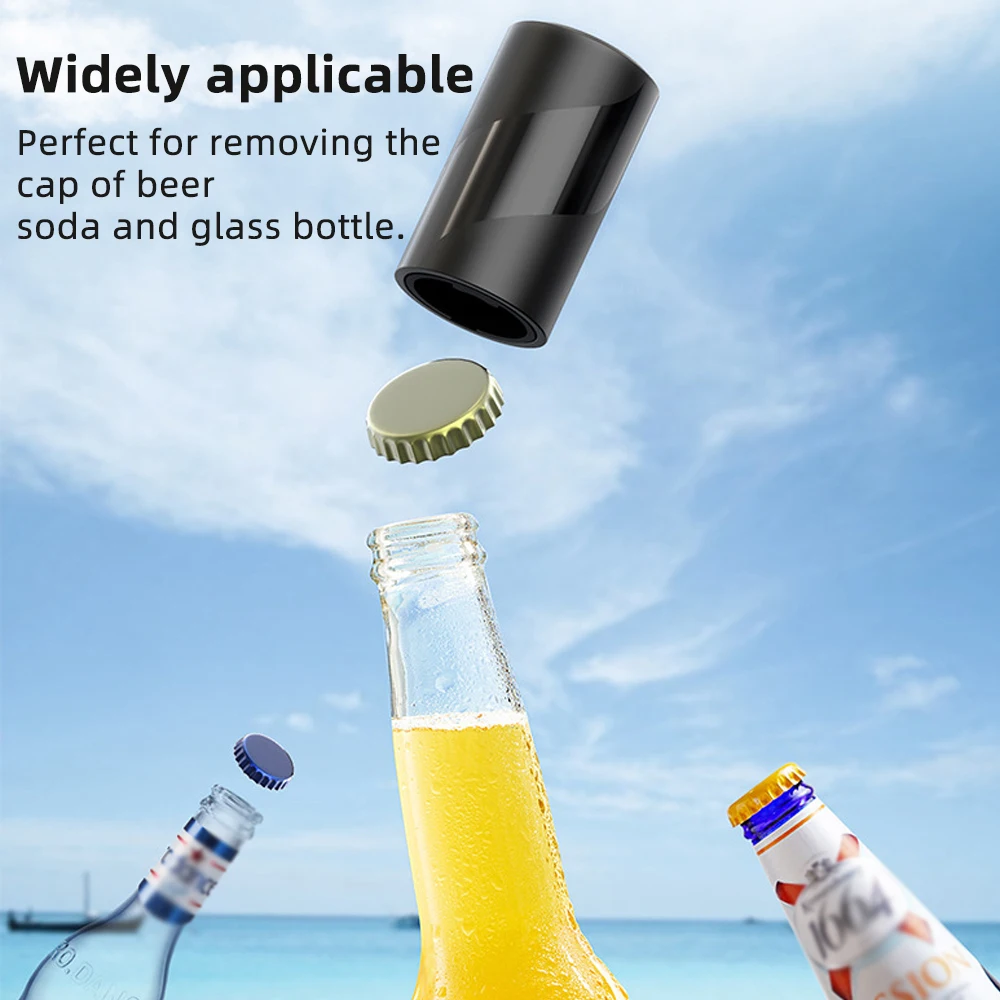 Bottle Opener 1/2Pcs Automatic Beer Bottle Opener Portable Magnetic Beer Bottle Cap Catcher Push Down Opener for Home Kitchen Bar Gadgets