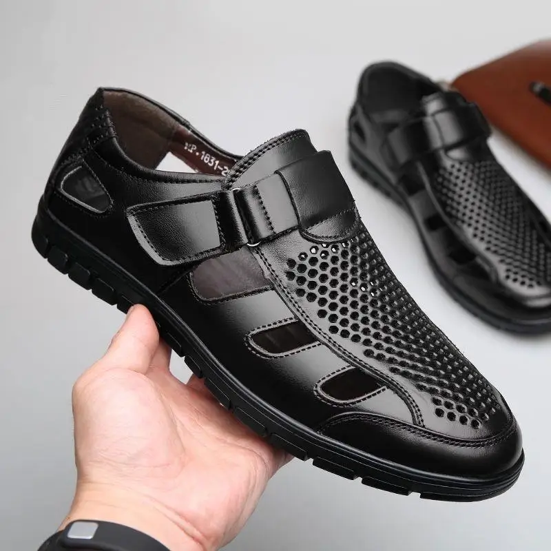

Summer Sandalia Masculina Leisure Beach Slipper Men's Non-slip Casual Shoes Leather Sandals for Male Buckle Roman Sandalies 44