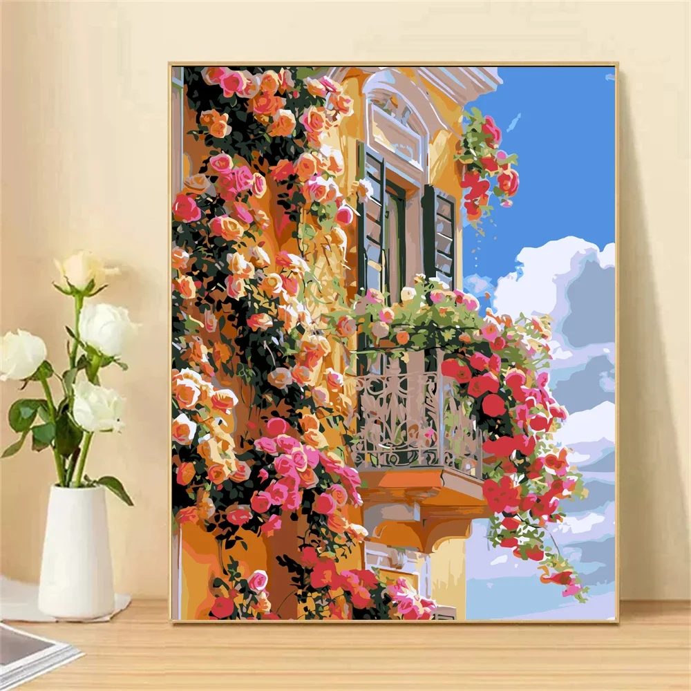 

Paint by Numbers For Adult Kit Colorful Roses By The Window DIY Dropshipping acrylic Oil Painting Canvas by Number Home Decor