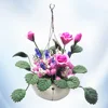 1PC 1/12 Mini House Potting Adornment Mini Rose Hanging Basket Flower Arrangement Model for Home Decor (Pink+Green) 1