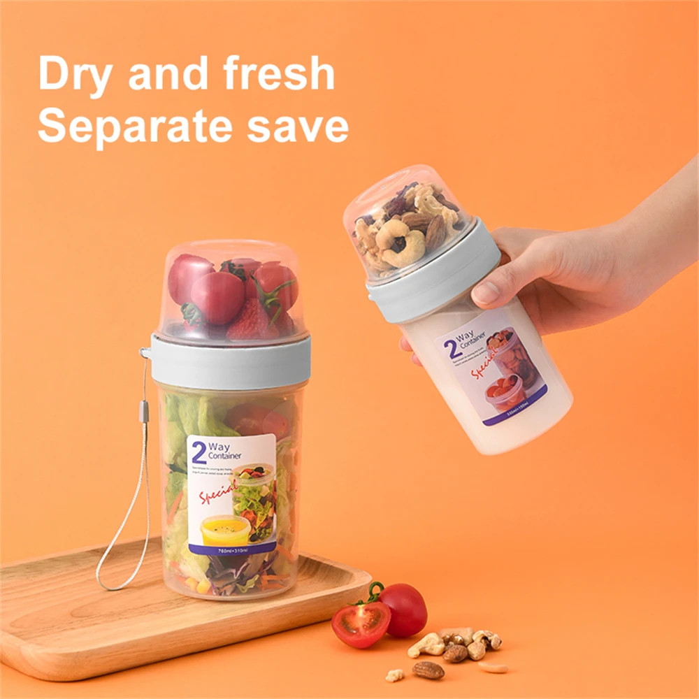 Breakfast Oatmeal Cup Fresh-keeping Cereal Nut Yogurt Salad Container Portable Food Box Double-layered Lunch Box Storage Jars 2