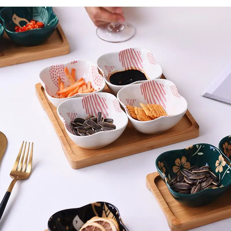 Elegant Ceramic Snack Platter with Wooden Base – Stylish Living Room Serving Dish for Fruit, Candy, and More
