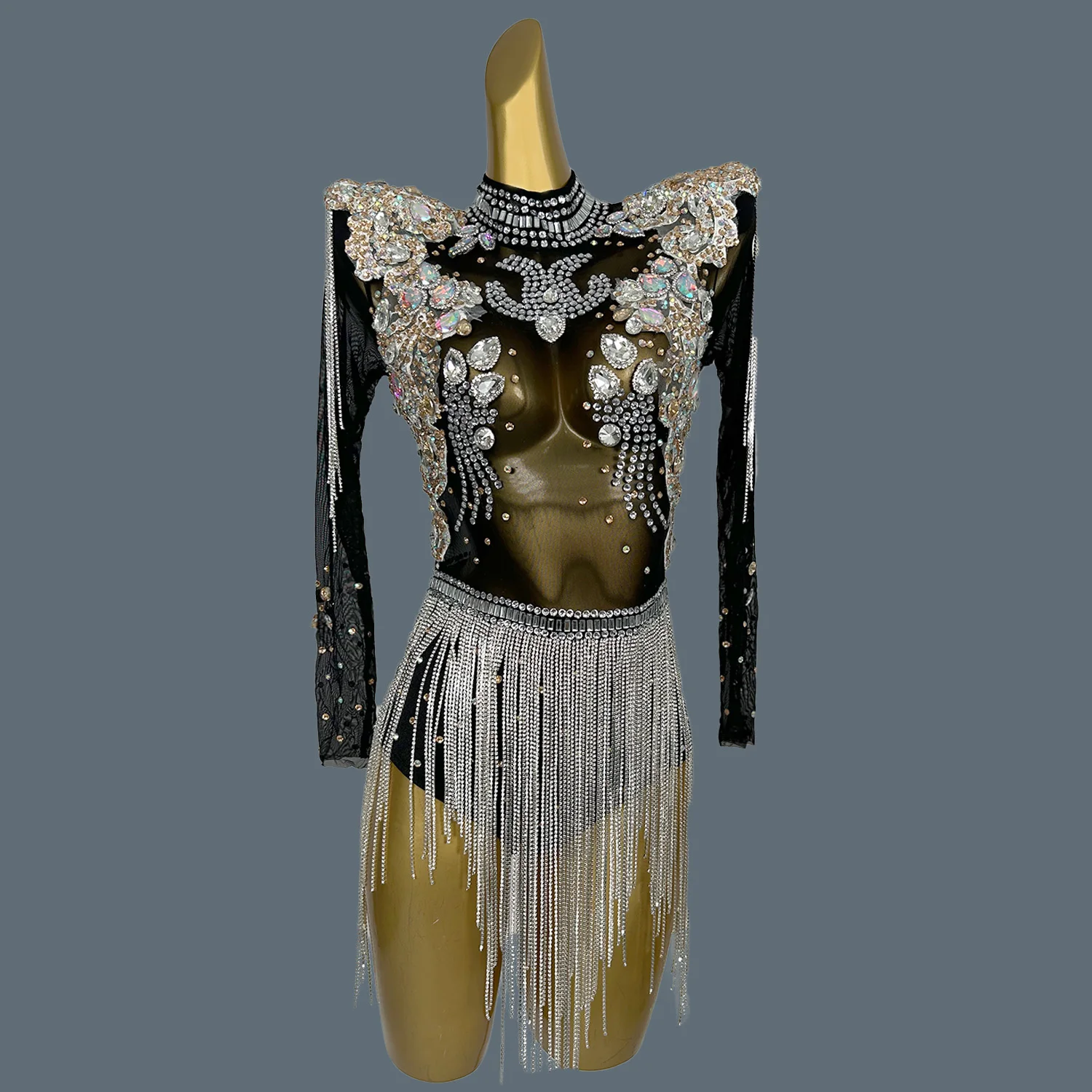 White Rhinestone Crystal Bodysuit with Sparkling Tutu Skirt – Birthday, Bachelorette & Festival Gown