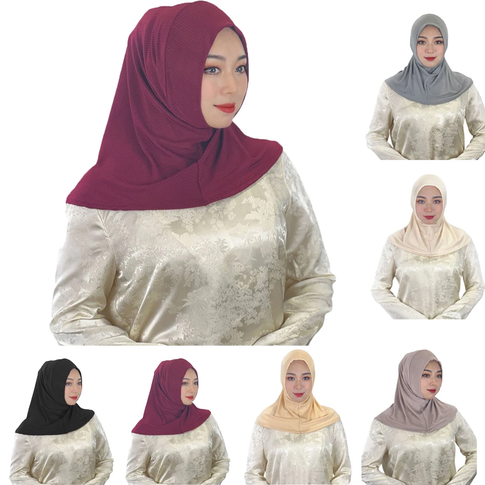 

Women Muslim Pull On Hijab Instant Scarf Pleated Headscarf Islamic Shawl Wrap Arabic One Piece Amira Turban Turkey Hijabs Niqab