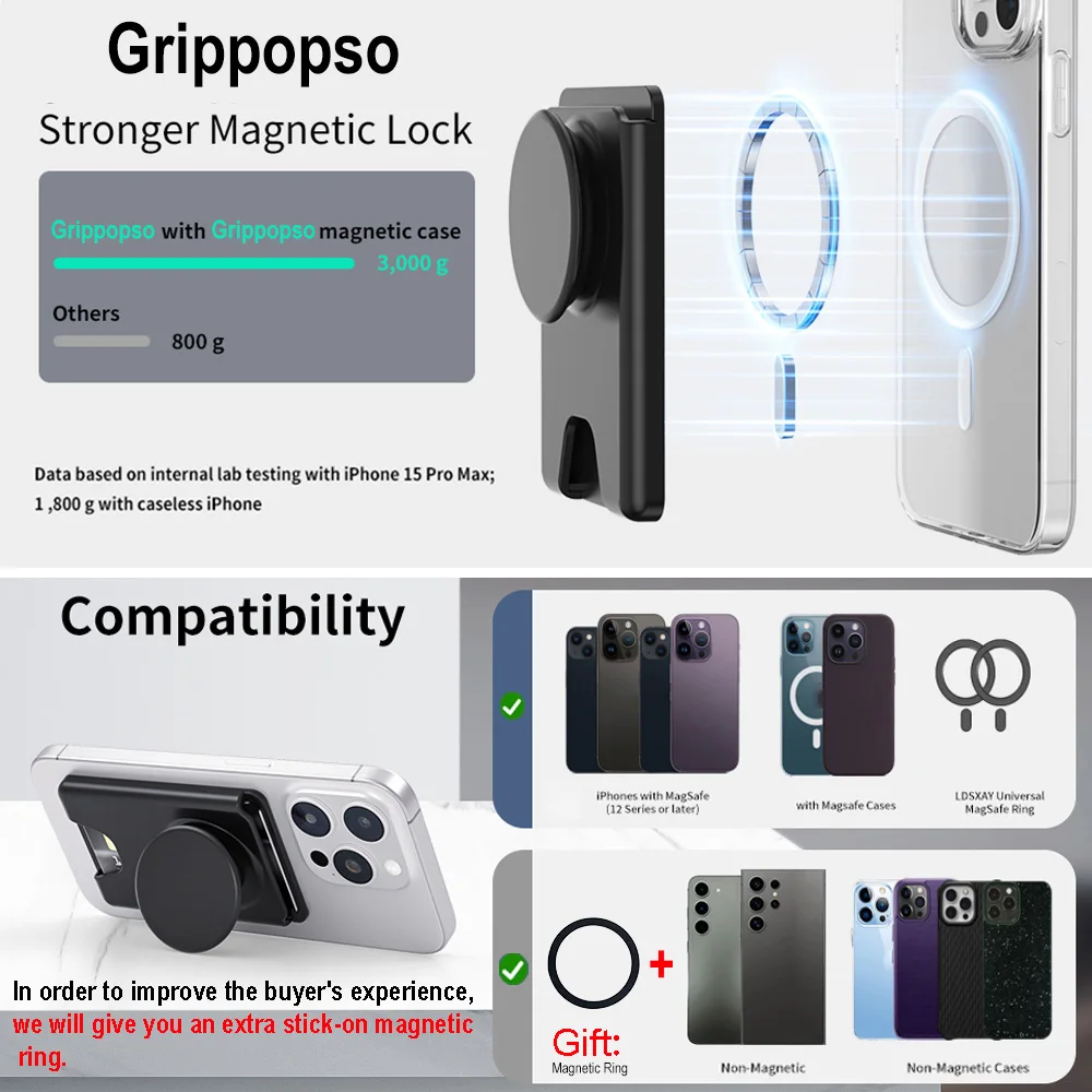 Universal Magnetic Card Holder with Silicone Griptok and Pop Solid Wallet Slot