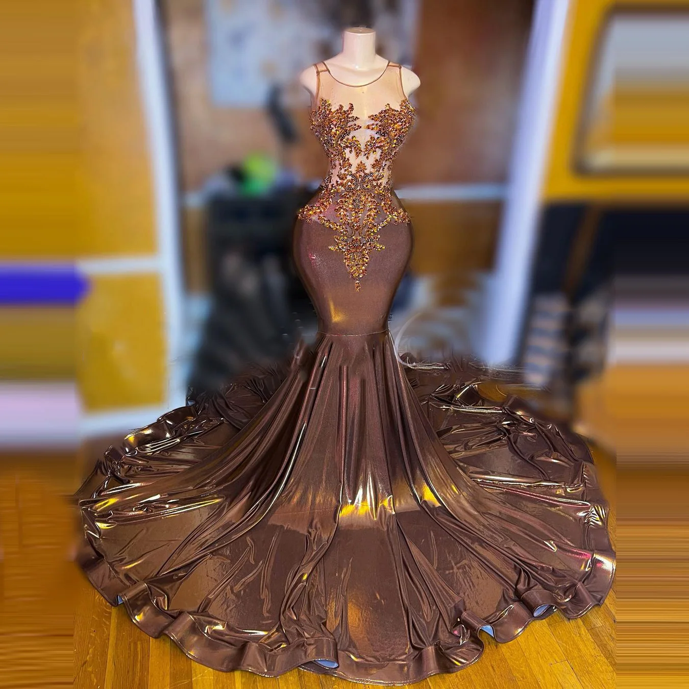 Nuovo In Sirena 2 K2 3 Abiti Da Ballo Per Ragazze Nere Skin Mesh See Thru Appliques Di Perline Abiti Da Sera A Tromba Da Donna Su Misura