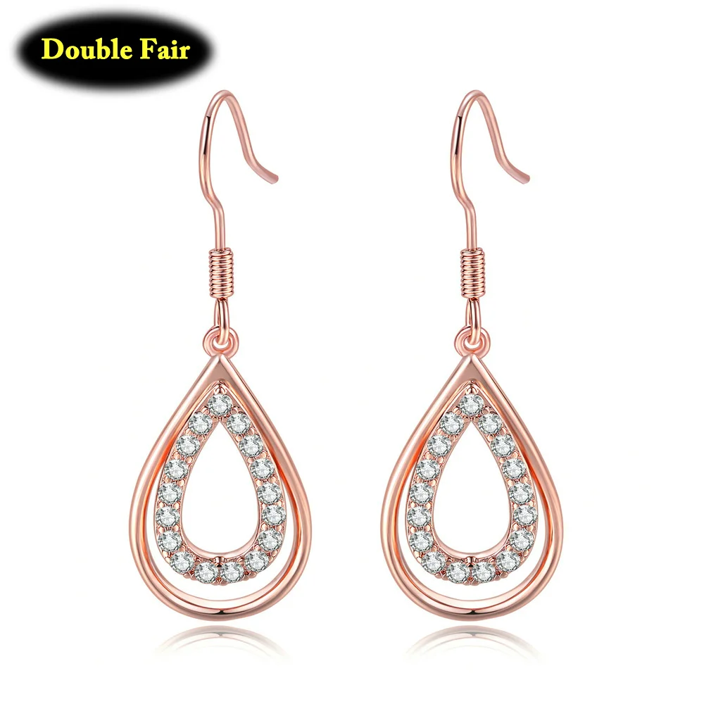 1 Paio Di Orecchini Pendenti A Forma Di Goccia D'Acqua Clear Zircone Crystal Rose Gold Color Jewelry Gift For Women 2023 New Dwkc151M