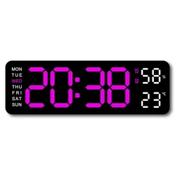 Large 9-Inch LED Digital Wall Clock with Auto Dimming and Temperature Display - 9 inch (BRR)