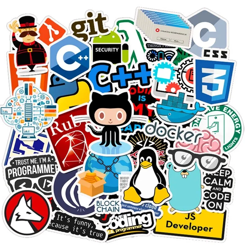 10/30/50pcs Programmer Internet Java Stickers Geek Php Docker Html Bitcoin Programming Language For Phone Laptop Car Toy Decals 50pcs programming stickers geek python java internet php docker html bitcoin vinyl decals laptop phone sticker for kids toy gift