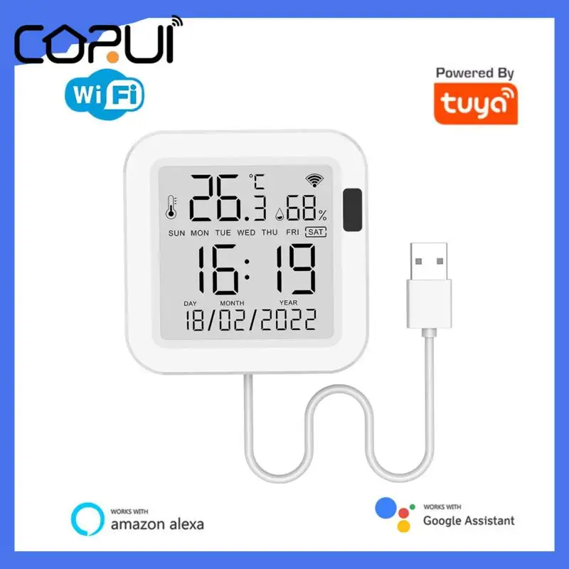 

CORUI Tuya Smart WIFI Temperature And Humidity Sensor Indoor Hygrometer Thermometer LCD Display Support Alexa Google Assistant