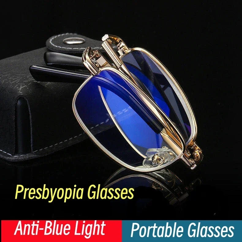 

High Definition Anti Blue Presbyopic Eyeglasses for Men Folding Portable Reading Glasses Classic Transparent Far Sight Eyewear