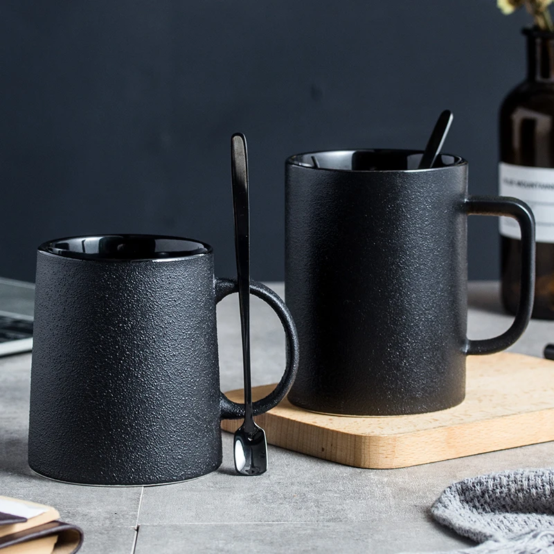 

European Style Frosted Personalized Ceramic Mug Coarse Pottery Black Retro Coffee Cup Milk Tea Water Cup Japanese Simple Cup