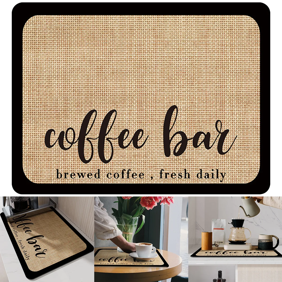 Coffee Mat Hide Stain Rubber Backed Absorbent Coffee Maker Mat for  Countertops Coffee Bar Dish Drying Mat 20x24in, Gray