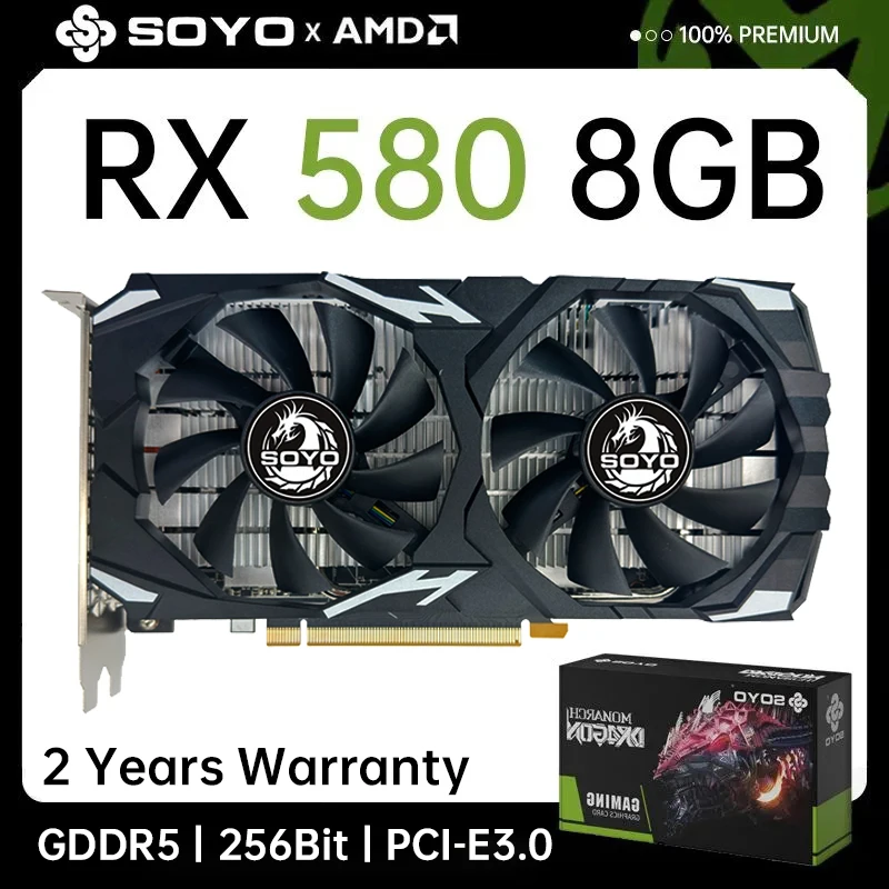 

SOYO AMD RX580 8GB Graphics Card 8Pin GDDR5 256Bit PCI Express 3.0 ×16 GPU Radeon Gaming Video Card For Desktop Computer