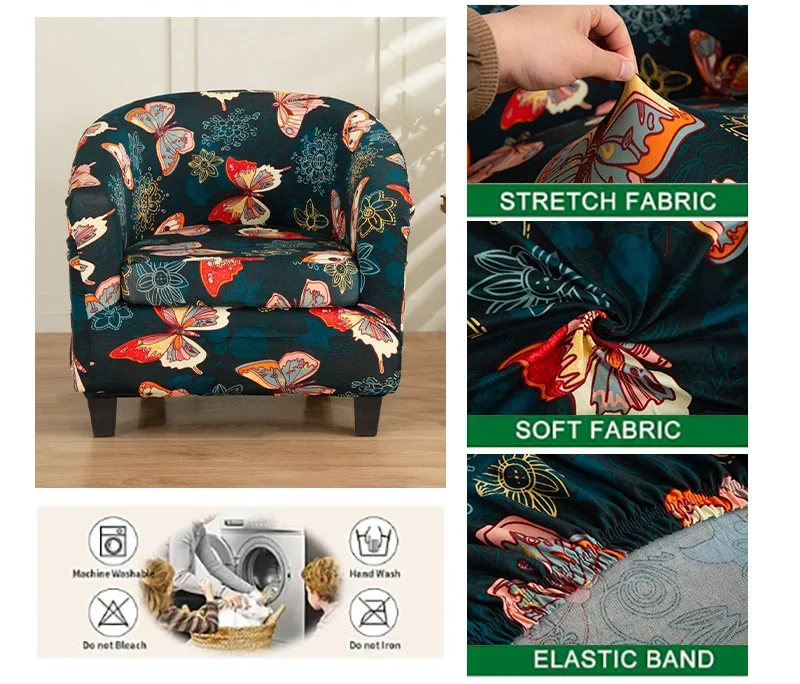 Description Picture 6 of itemPrinted Tub Chair Slipover with Cushion Cover Removable Stretch Club Chair Cover Armchair Cover Furniture Protector for Living