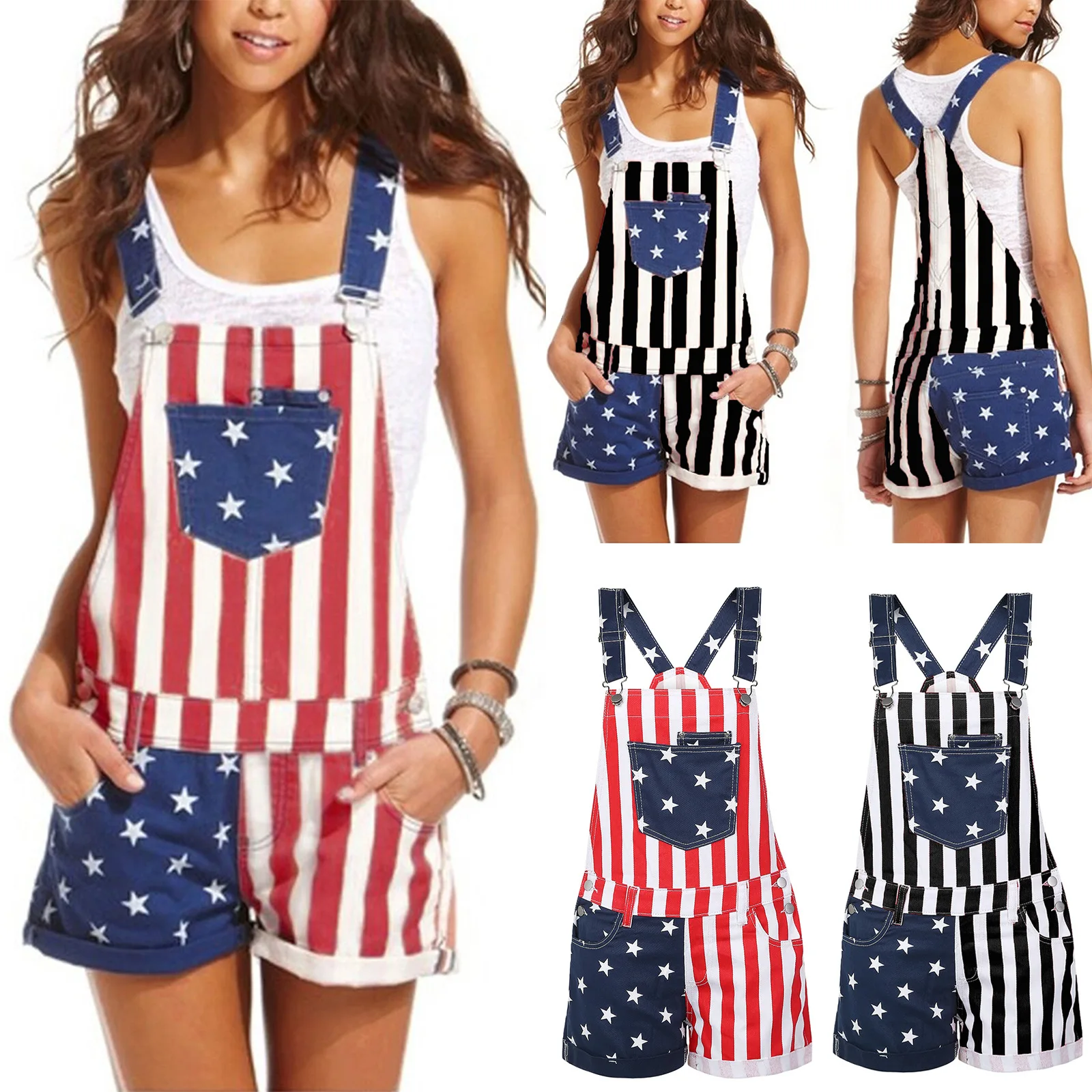 knitted maternity shorts bib pant suspender trouser casual cotton long sleeve romper overalls jumpsuit soft streetwear plus size American Flag Maternity Bib Pant Suspender Trouser Strap Shorts Casual Lady Women Romper Overalls Jumpsuit Streetwear Plus Size